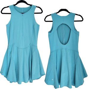 Lululemon Tennis Tank Dress Women's sz 8 Everlux Short Lined Teal Blue Open Back